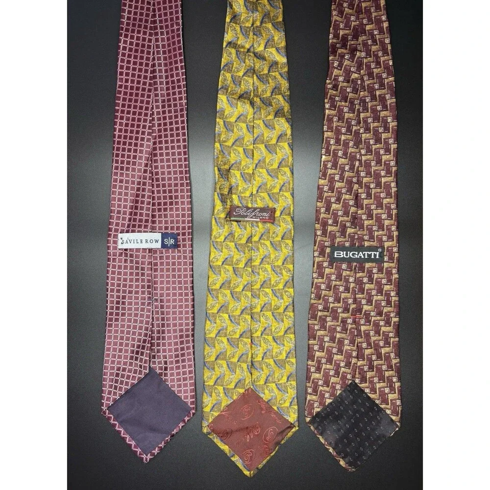 Lot of 3 Designer Silk Ties Savile Row Bugatti Tihom Milano Geometric Italian